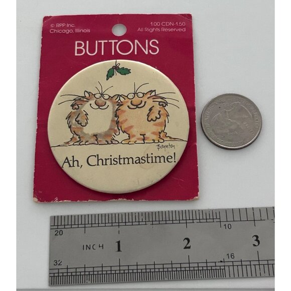 Vintage Sandra Boynton Christmas Button Pin Ah Christmastime! 3" Diameter - Picture 2 of 3